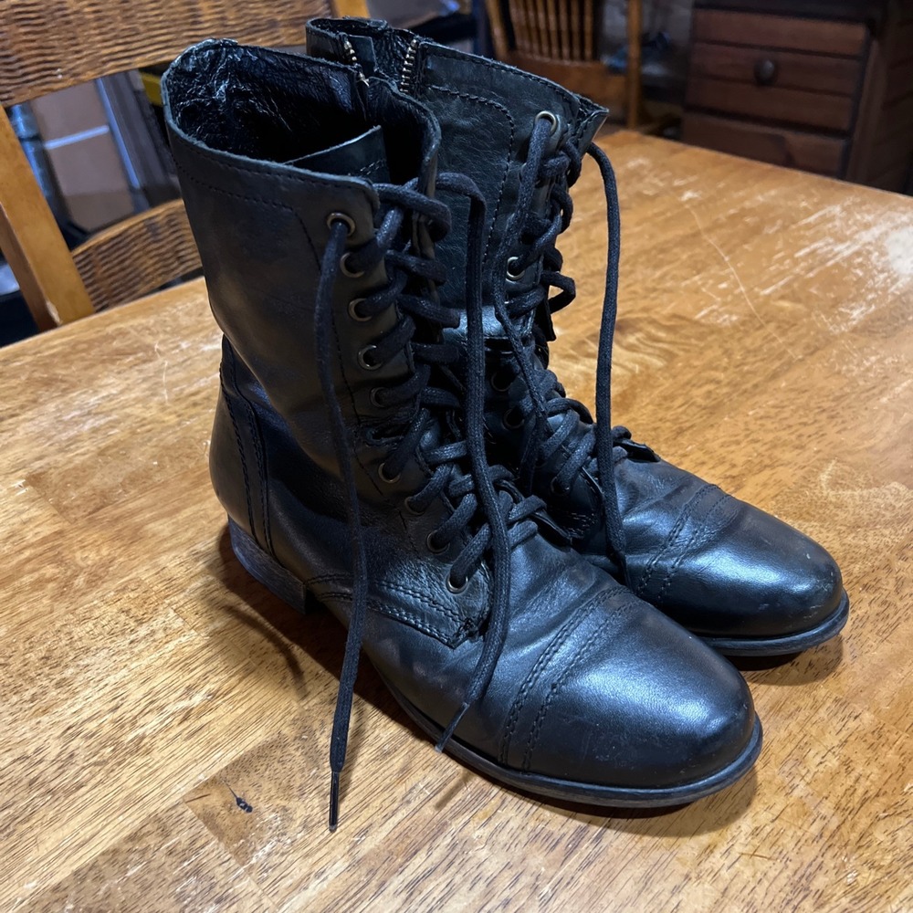 Steve Madden Troopa Military Inspired Zipper Lace Up Leather Combat Boots Sz 11
